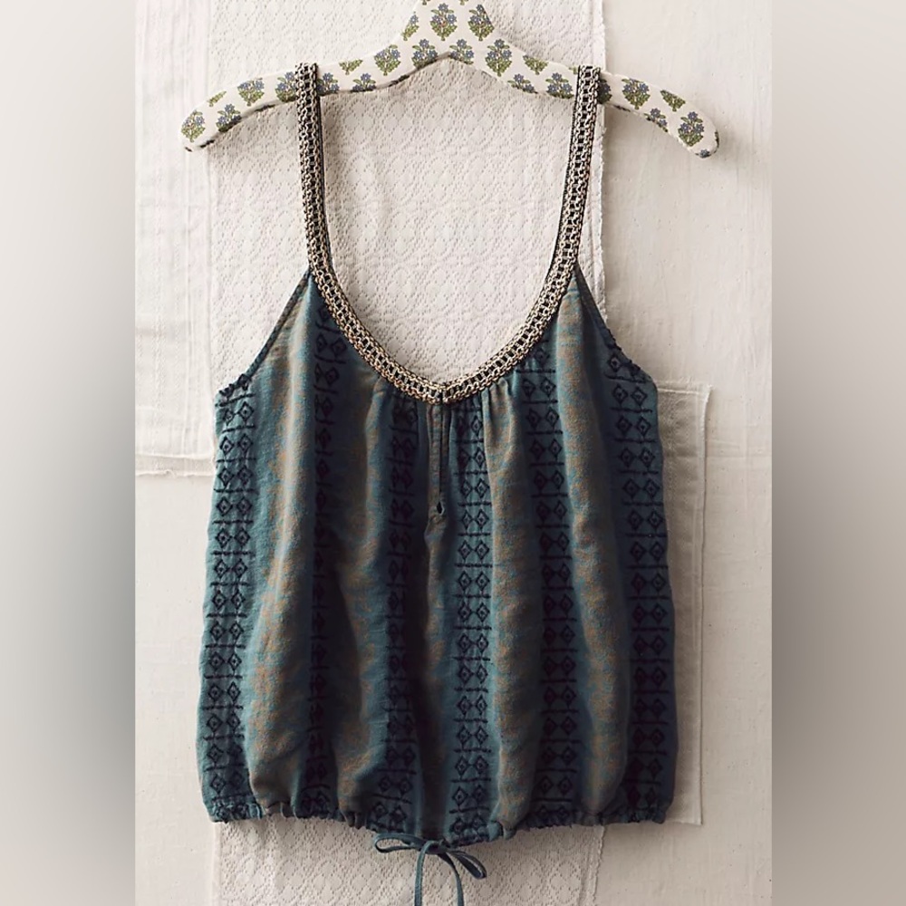 Free People Y2K embroidered boho bubble front tie tank Size 2